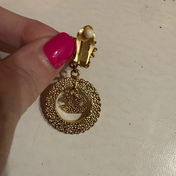 Chanel Gold-Tone Crystal Drop Clip-On Earrings - Picture 7 of 7